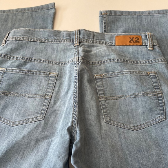 VINTAGE Express X2 Slim Fit Super Low Rise Flare Leg Jeans Womens 4 Short Blue - Picture 5 of 7